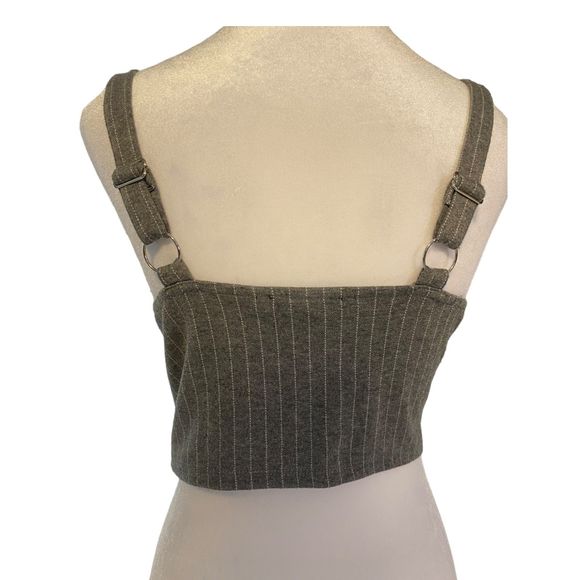 Haute Monde Bustier Top Gray Stripes Adjustable Straps Cropped Padded Top Small - Picture 4 of 12